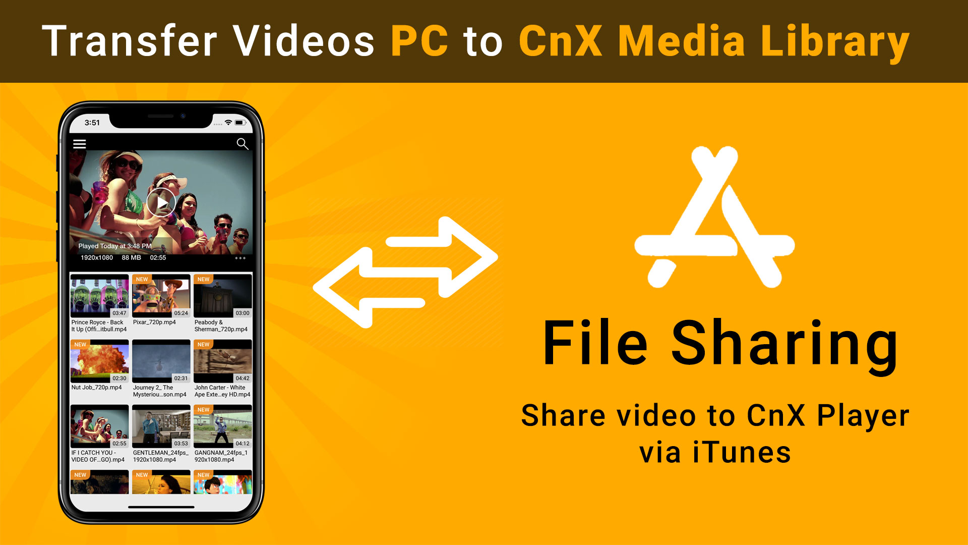 Transfer and play videos via File sharing