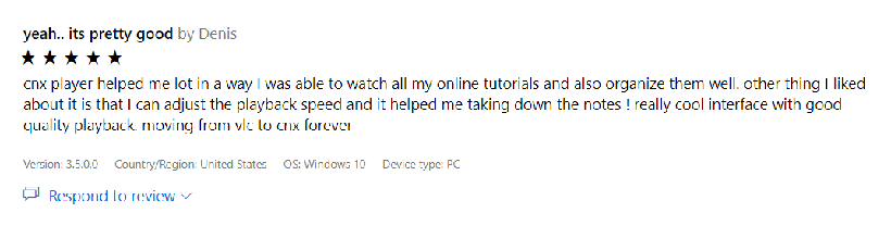 Archived CnX Player Windows user review screenshot