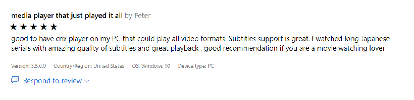 Archived CnX Player Windows user review screenshot