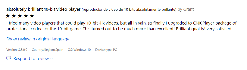 Archived CnX Player Windows user review screenshot