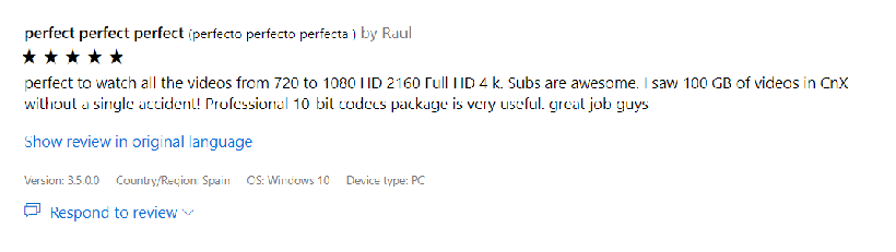 Archived CnX Player Windows user review screenshot