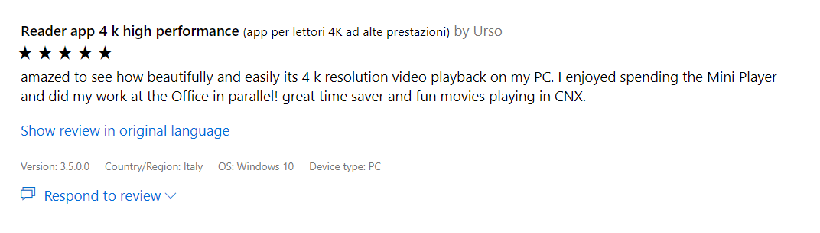 Archived CnX Player Windows user review screenshot